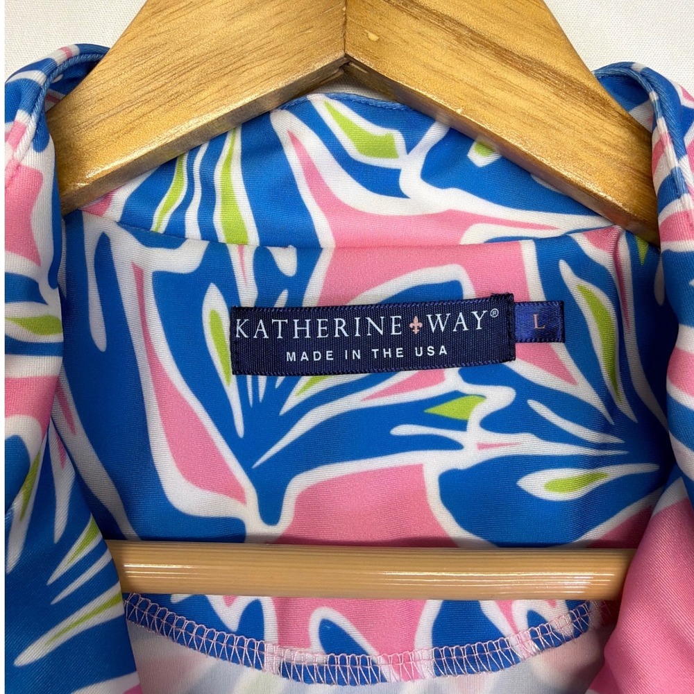Katherine Way Golf Skort Set L Pink Blue Tropical Print Tennis Pickleball Resort - Picture 3 of 14